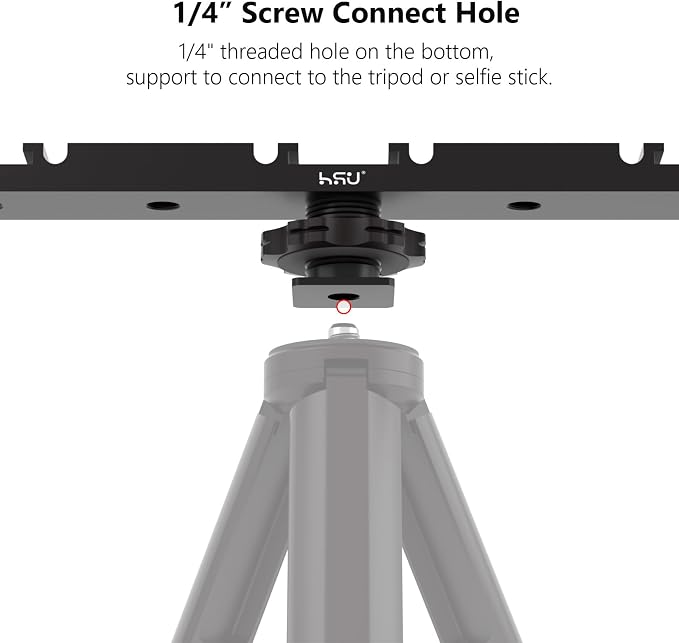 HSU Cold Shoe Mount Bracket, Triple-Head Hot Shoe Mount, and 1/4 Screw Port, Aluminum Cold Shoe Plate Adapter with Cable Slot Bayonet for Microphone, Led Video Light, Monitor (Extension), HGP322L - Image 6