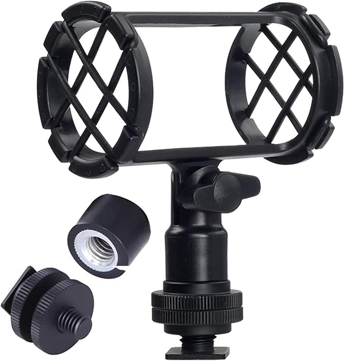 NC4 Microphone Shockmount Universal Holder Clip with Hot Shoe Mount for Shotgun Microphone Rode NTG-2 NTG-1 AKG D230 Sennheiser MKH-416 ME66 Comic by Nicama