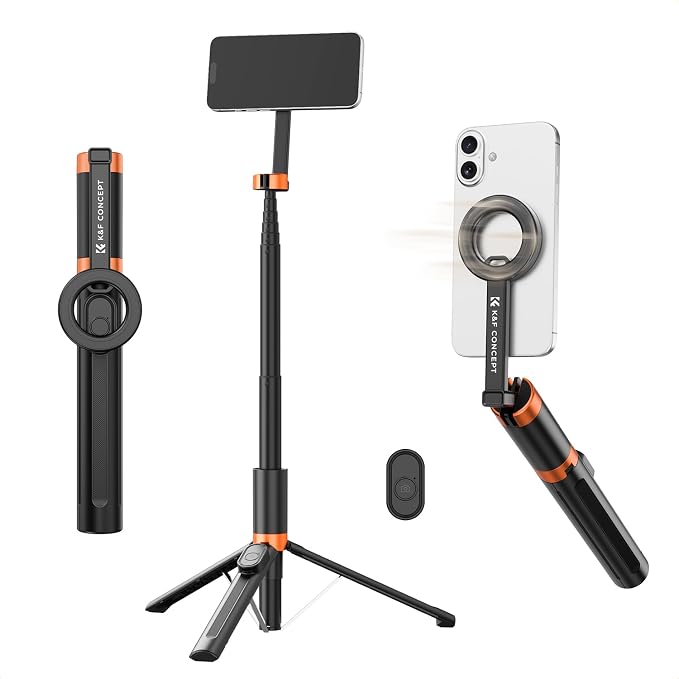 K&F CONCEPT Lightweight 71 inch Magnetic Selfie Stick Tripod | Portable Extendable, Bluetooth Remote, 3-Axis Adjustment Aluminium Vlog Rig Compatible with iPhone 17 16 15 14 Pro Max, MS18 by KFCONCEPT