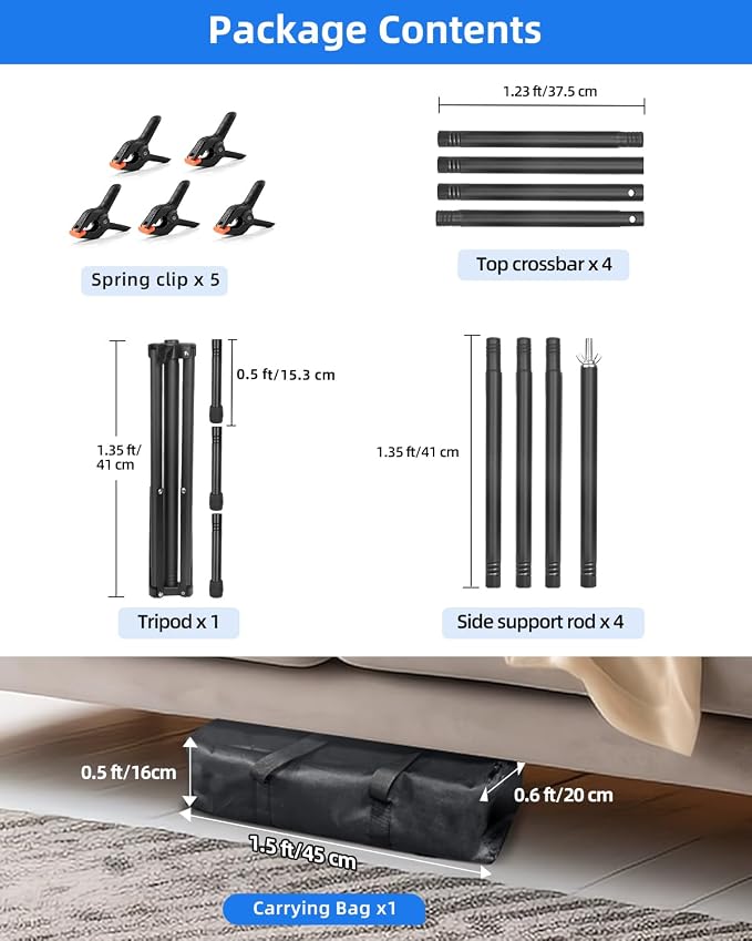 Hemmotop T-Shape Photo Backdrop Stand Portable 7x5ft (HxW) | Threaded Connection, Same Pipe Size, Extra Sturdy, with 5 Clips and Carry Bag, for Birthday, Baby Shower Party, Photoshoot - Image 8