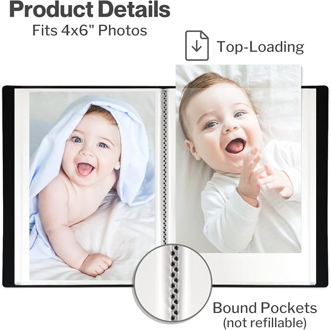 Cranbury 2-Pack Mini Photo Albums 4x6, 48 Photos, Clear Sleeves, Blue | 24 Pockets Each, Customizable Covers, Compact Storage for 4x6 Photos & Keepsakes - Image 2
