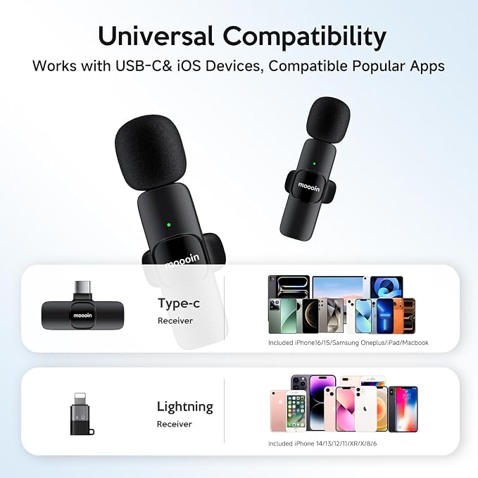Wireless Mini Microphone for iPhone/Android:Lapel Microphone for Video Recording,Plug and Play,Live Streaming and Podcasting-Textured Black - Image 6