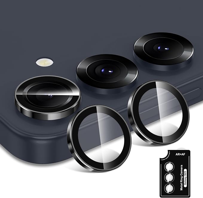 for Samsung Galaxy S25 Camera Lens Protector, Individual Metal Ring Tempered Glass Lens Cover, [Strong Adsorption] Scratch Resistant Ultra-Thin HD Clear Lens Cover, 1 Set-Black Ring - Image 2