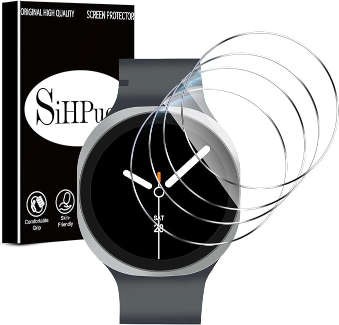 SiHPuoy Tempered Glass Screen Protector for Samsung Galaxy Watch 9/8 (44mm) | 4 Pack, 9H Hardness, Military Grade Shatterproof, Anti Scratch, Bubble Free, HD Ultra-thin, Easy Install, Case Friendly by SiHPuoy