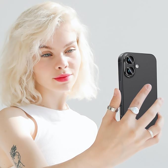 Compatible with iPhone 16 and 16 Plus Camera Lens Protector, Anti-Scratch Tempered Glass Metal Camera Screen Protector Shockproof Full Protective Lens Cover, Black - Image 7