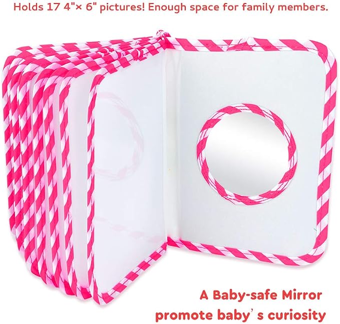 Baby Photo Album, My First Photo Album for Baby & Toddler, Pink | 17 Photo Slots(4×6"), Soft Anti-Scratch Edges, Shatterproof Safety Mirror, Star Hanging Hook, Family Memory Keepsake Book - Image 4