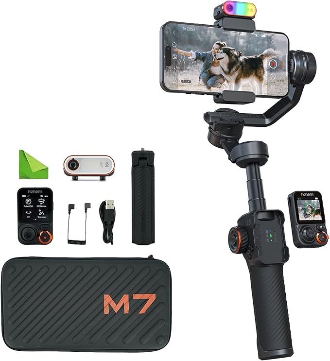 Hohem iSteady M7 Gimbal Stabilizer for iPhone,3-Axis Gimbal w/AI Tracking | Detachable Remote,Extendable Pole,Magnetic Light,Phone Stabilizer for Video Recording - Hohem M6 Kit Upgrade by Hohem