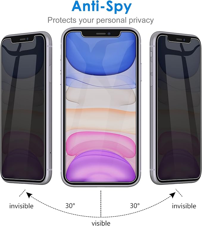 JETech Privacy Screen Protector for iPhone 11, 2+2 Pack | with Camera Lens Protector, Anti-Spy 9H Tempered Glass, Fingerprint ID Compatible - Image 5