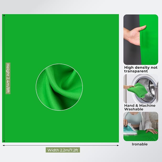 Emart 7x8ft Green Screen Backdrop Kit with T-Shape Stand and 6 Clamps | Reverse folding base for easy storage & transport，perfect for Photography, Photoshoot, Studio Video Recording, Streaming - Image 4