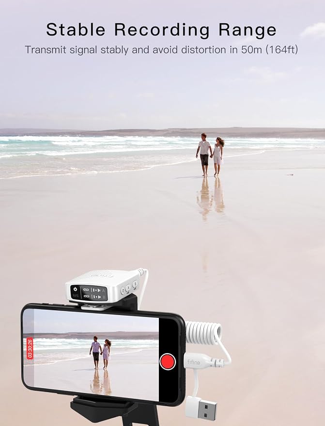 FIFINE M9W Wireless Lavalier Dual Lapel Microphone Kit for Vlog Interview | Condenser Clip-On Lapel Mic System, Charging Case, for Android Vlog YouTube TikTok Interview - Image 8
