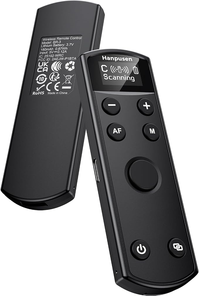for Canon Camera Remote Control, Hanpusen Rechargeable Wireless Shutter Release with OLED Screen for R50/G7X Mark III/R8/R5/R/RP/R50 V/R10/R5 Mark II/M50/M200/6D Mark II/M6 Mark II, Replace BR-E1 by HANPUSEN