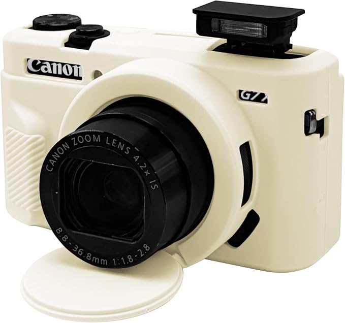 Case with Removable Lens Cover for Canon G7X Mark II/G7XII Camera(Beige) | Soft Silicone Camera Protective Case,Slim Fit,Anti-Scratch,Dustproof,Shockproof,Camera Accessories,For Travel,Daily Use by Unknown