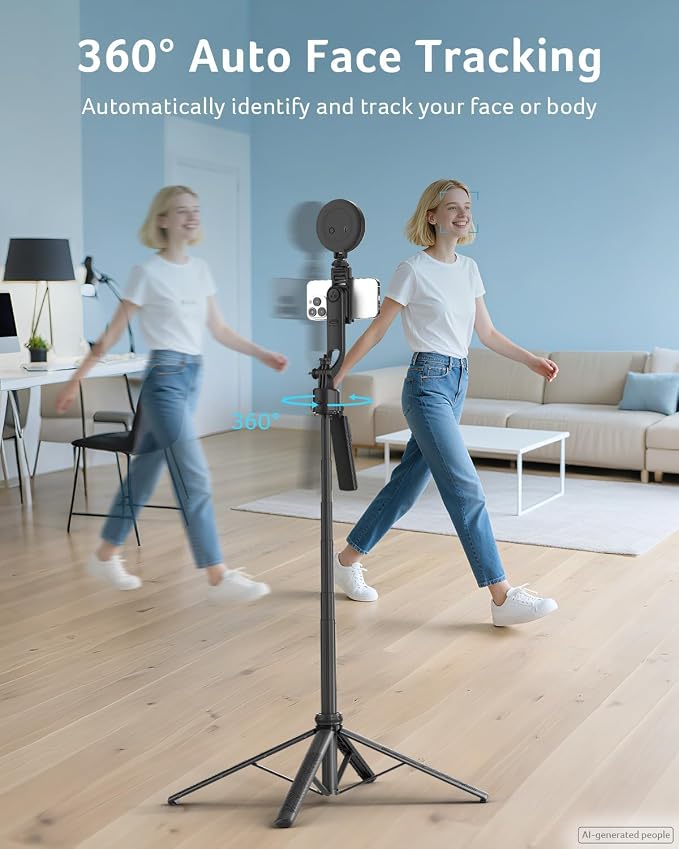 Acer Gadget Auto Face Tracking Tripod for iPhone/Cell Phone/Android/Camera with Light and Remote, 64", No App, 360°Rotating Tripod Selfie Stick for Tiktok YouTube Vlog Live Streaming Video Recording - Image 2