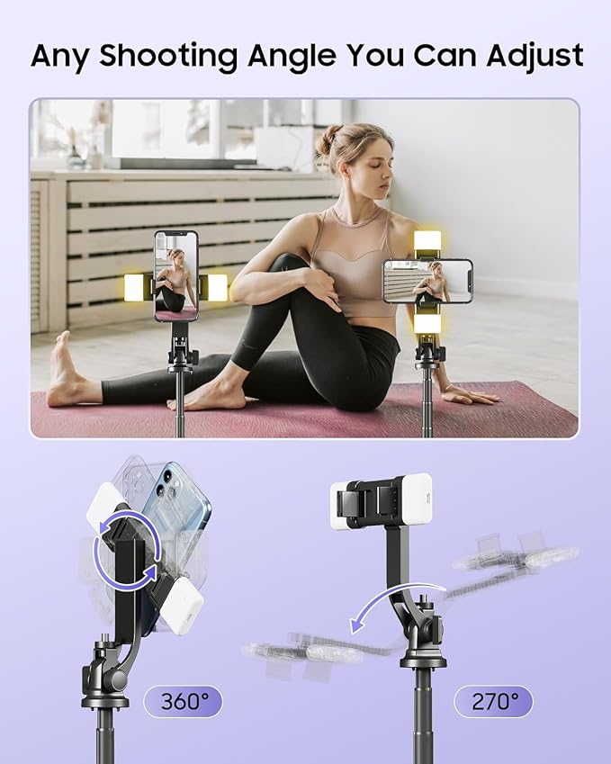 53" Selfie Stick Tripod with Dual Fill Lights and 4-Leg Base | Enhanced 4-leg Steady Base, Rechargeable Wireless Remote control, 2 Fill Lights, Travel Essentials for iPhone Android - Image 4