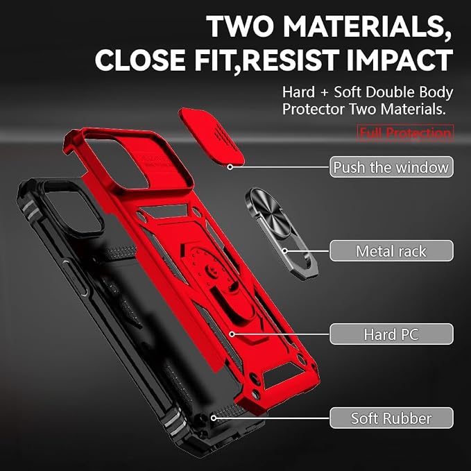 HNHYGETE for iPhone 15 Case with HD Screen Protector: [Military Grade 20ft. Drop Tested] Ring Shockproof Protective Phone Case for - iPhone 15 Red - Image 5