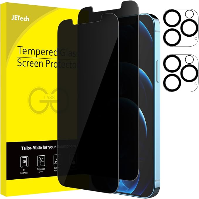 JETech Privacy Screen Protector for iPhone 12 Pro Max, 2+2 Pack | with Camera Lens Protector, Anti-Spy 9H Tempered Glass, Fingerprint ID Compatible by JETech