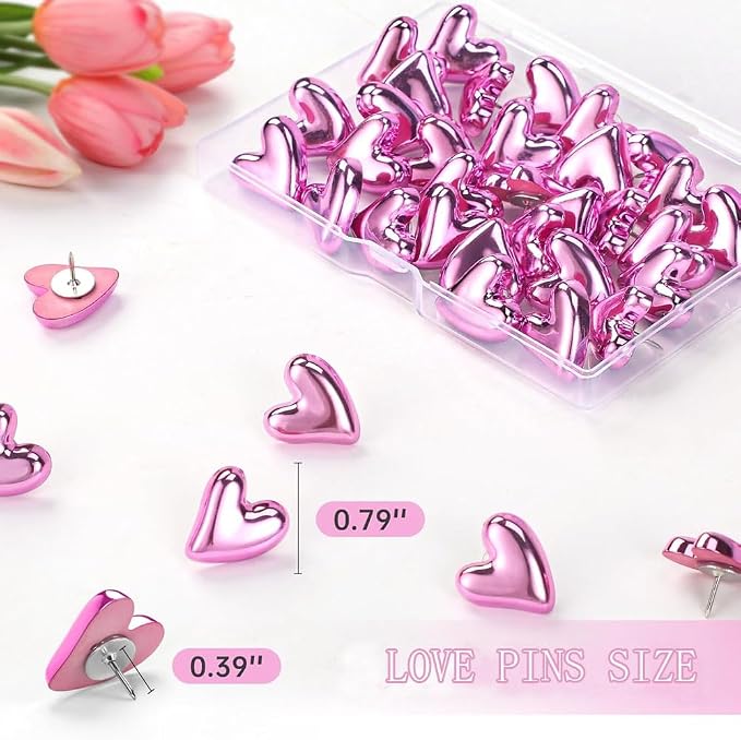 50 pcs of Cute Soft Wooden Board thumbtack with Golden Hearts can be Used for Photo Walls, memos, whiteboards, and Decorative thumbtack (Pink) - Image 2
