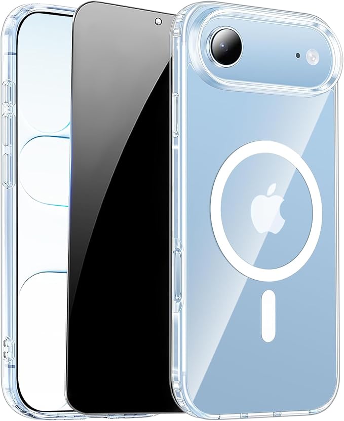 for iPhone Air Case Clear with Privacy Screen Protector | Magnetic, Compatible with MagSafe, Shockproof Slim TPU Cover for iPhone 17 Air Phone Case Transparent by ZOZDOKG