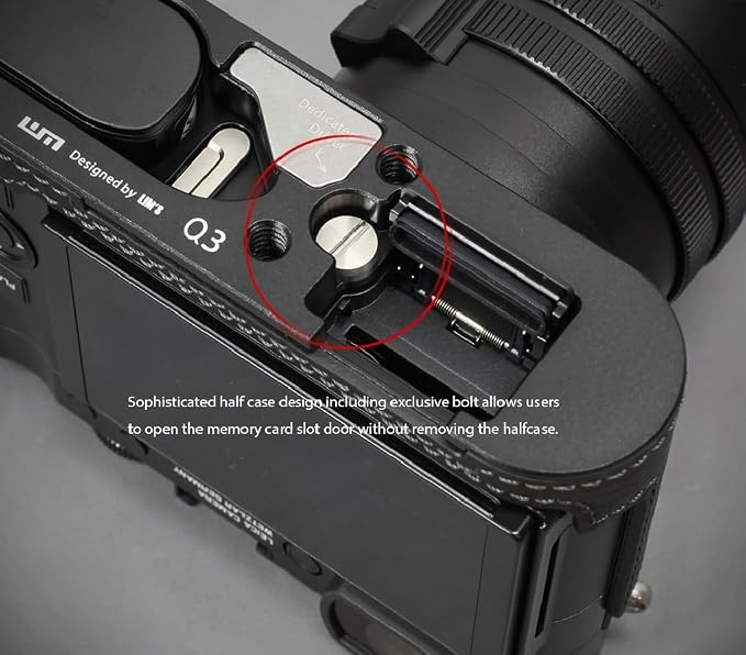 LIM'S Genuine Italy Leather Camera Half Case Metal Grip Dovetail Plate for Leica Q3 [Black] - Image 4