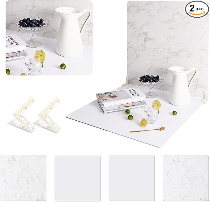2 PCS Boards Photo Backdrop 2 Marbles Texture for Flat Lay, Food Photography Background 24x24 Inch, BEIYANG (Marble+Marble) … by BEIYANG
