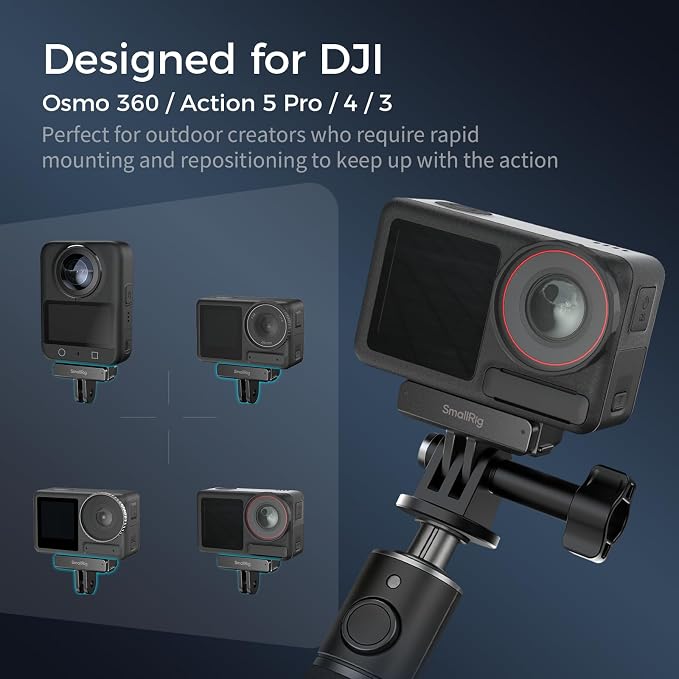 SMALLRIG Quick Release Mount 2-Pack for DJI Osmo 360/Action 5 Pro/4/3-5813 | 2-Prong Mount Adapter for Magic Arm/Selfie Stick/Crab Clamp, for DJI Osmo 360 & Action 5 Pro/4/3 - Image 2