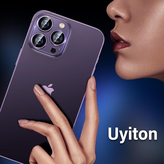 Uyiton for iPhone 14 Pro/iPhone 14 Pro Max Camera Lens Protector | Case-Friendly, Not Easy to Break, Military-Grade Sapphire Glass with Aluminum Metal Rear Camera Screen Cover, Purple - Image 6