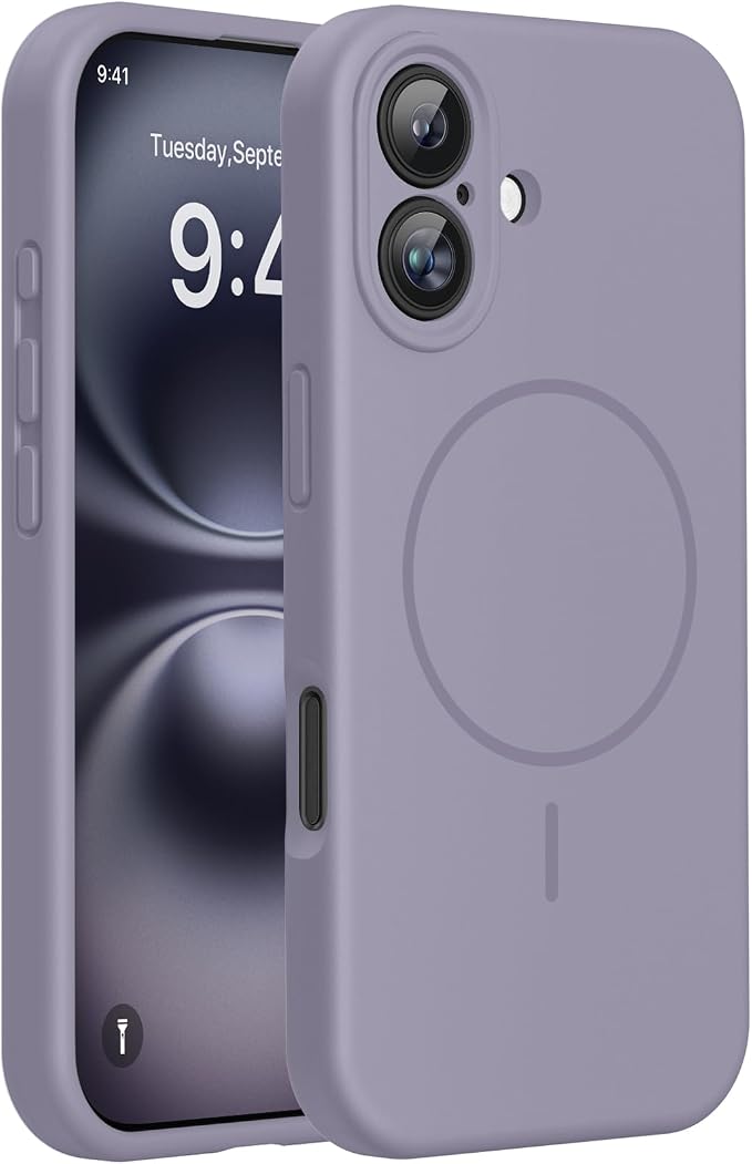 miracase Magnetic for iPhone 16 Plus Case, [Soft Anti-Scratch Microfiber Lining], Compatible with MagSafe, Liquid Silicone Shockproof Drop Protection Phone Case for 16 Plus,Lavender Gray by Miracase