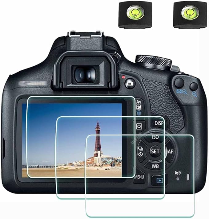 ULBTER Screen Protector for Canon EOS Rebel T7 T6 T5 2000D Camera [3+2Pack] | 3 PCS Tempered Glass Flim & 2 Hot Shoe Cover 0.3mm 9H Hardness Anti-Scrach Anti-Fingerprint Anti-Bubble by ULBTER