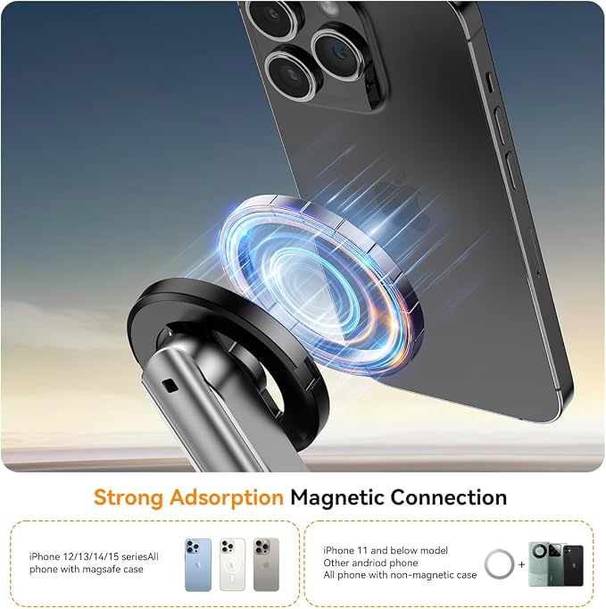 Magnetic Small Selfie Stick for iPhone,4 in 1 Multifunctional Portable Selfie Sticks Retractable Cell Phone Travel Tripod with Remote Control, Mini Phone Tripod for iPhone 17/16/15/14/13/12 Series - Image 4