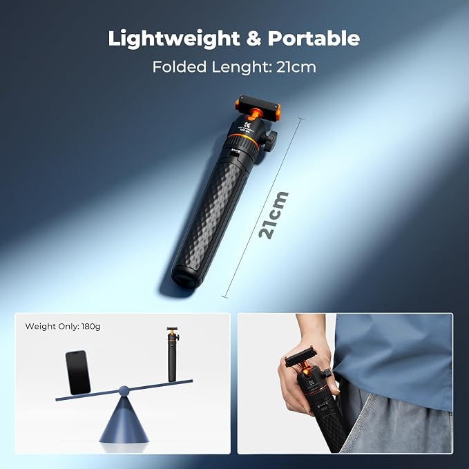 K&F CONCEPT 25.6"/65cm Magnetic Quick Release Tripod for DJI Osmo Action 6 | 2-in-1 Extendable Handle Mini Travel Tripod for Osmo Nano, 360 Ball Head Selfie Stick, Vlogging Stand/Accessories, MS64 - Image 6