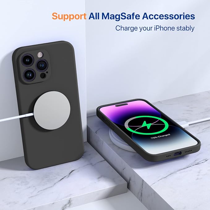 Miracase Silicone & Magnetic for iPhone 14 Pro Case, Dark Black | Compatible with MagSafe, Soft Microfiber Lining, Premium Silicone Cover Shockproof Drop Protection Phone Case for 14 Pro - Image 6
