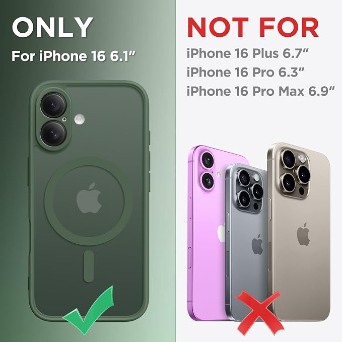 CAPRARO for iPhone 16 Case, Compatible with MagSafe | Upgraded [Full Camera Protection] Protective Translucent Matte Women Girl Magnetic Phone Case Cover, Deep Green - Image 2
