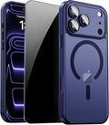 for iPhone 17 Pro Max Case with Privacy Screen Protector, Blue | Full Camera Protection, Compatible with MagSafe, Magnetic Translucent Matte Shockproof Phone Cover for iPhone 17 ProMax by ZOZDOKG