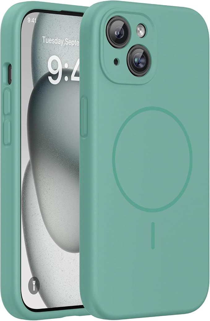 Miracase Silicone & Magnetic for iPhone 15 Case, Midnight Green | Compatible with MagSafe, Soft Microfiber Lining, Premium Silicone Cover Shockproof Drop Protection Phone Case for 15 by Miracase