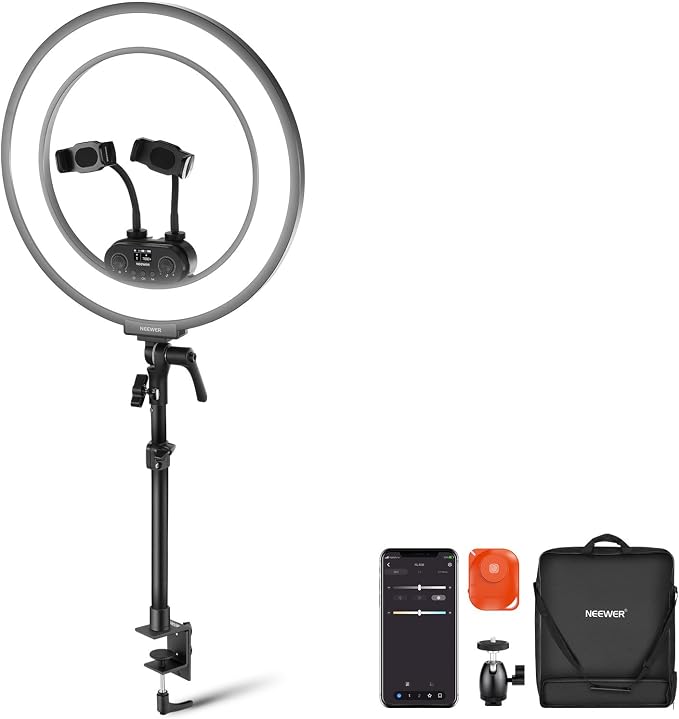 NEEWER RL45B 18" Edge Lit Desk Ring Light for Phone Camera Laptop LED Lighting Kit Phone Holder Desktop Stand Ball Head Mount Video Conference Webcam Recording Zoom Call Streaming Makeup Selfie by Neewer