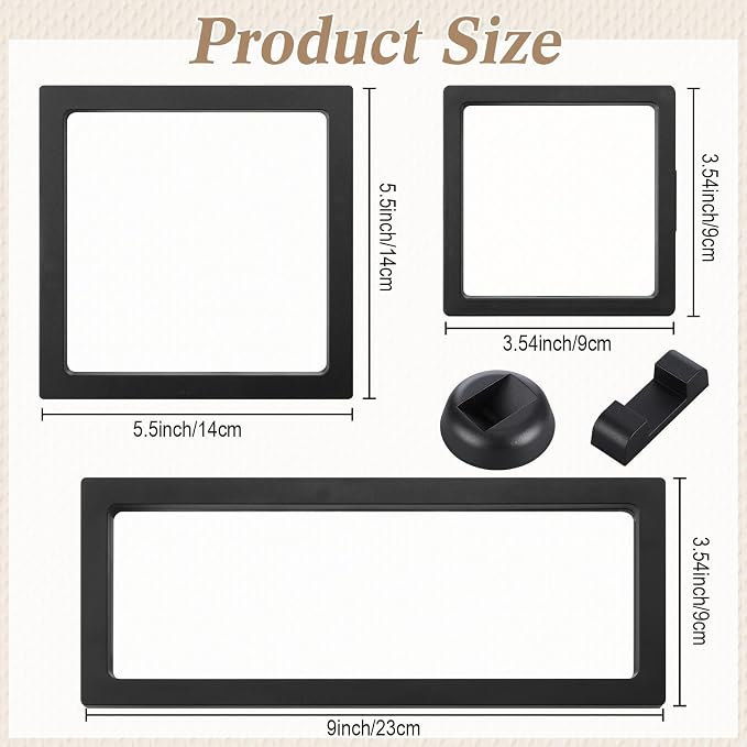 Harloon 12 Pcs 3D Floating Display Case, Black White, 3 Size, Square | 3D Floating Frame for Challenge Coins, Medallions, Fossils, Gemstones, Jewelry, Collectibles Shadow Box Display Holder - Image 2