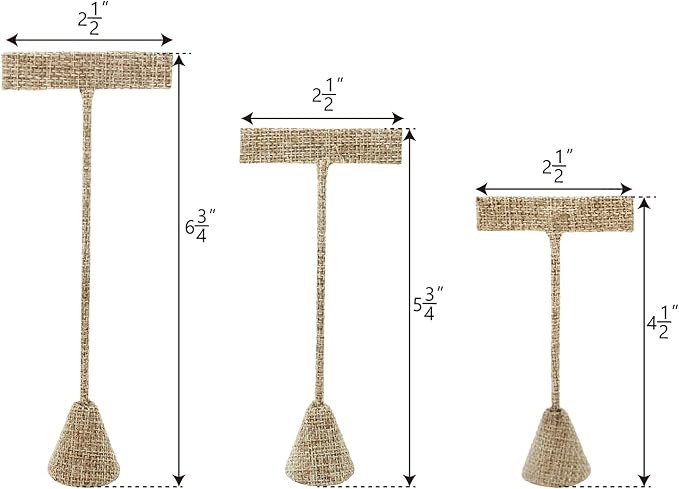 Ikee Design 6Pcs Set Earring Stand Display 3 sizes Ht., Natural Linen | MULTI-HEIGHT EARRING DISPLAY: Linen with a stable metal base for various earring sizes; 2.5"W x 5.5"H. - Image 2
