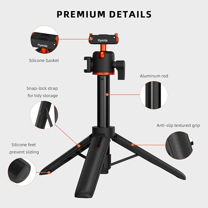 BRDRC Action 5 Pro Tripod Accessories, 21” Extension Rod Mini Table Desk Selfie Stick Portable Handle Grip Quick Release Stand with Cold Shoe for DJI Osmo Action 5 Pro 4 3 Camera - Image 6