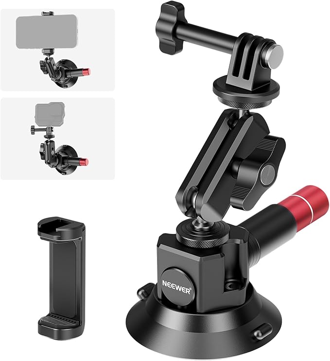 NEEWER 3" Suction Cup Camera Mount Bracket with Ball Head Magic Arm, CA104 | 1/4" ARRI Holes, Quick Release Car Mount, Phone Holder, Action Camera Adapter, Compatible with iPhone DJI Insta360 by Neewer