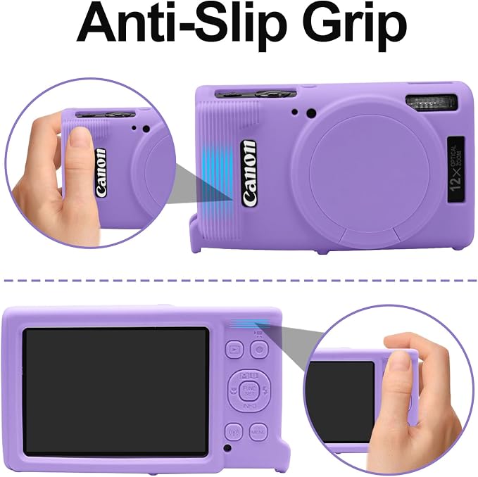 Easy Hood Camera Case for Canon ELPH 360/IXUS 285 HS/IXY 650 Camera,Purple | With Removable Lens Cover,Soft Silicone Protective Case,Anti-Scratch,Dustproof,Shockproof,Enhanced Grip,Camera Accessories - Image 4