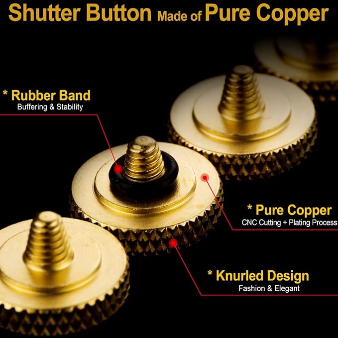 Camera Shutter Button (2 Pack/Gold) Upscale Soft Shutter Release Button | Pure Copper for Fuji X100VI X100V XT5， Anti Shake, Multi-Color, for Nikon Zf Leica Canon Fujifilm, Street Travel Daily - Image 4