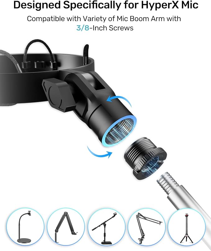 Custom Built for HyperX Quadcast Shock Mount with 5/8" 3/8" 1/4" Adapters | Metal Outer Ring, Anti-Vibration Suspension, Improves Sound Quality, Fits Mic Stand & Boom Arm, for Podcast, Gaming - Image 6
