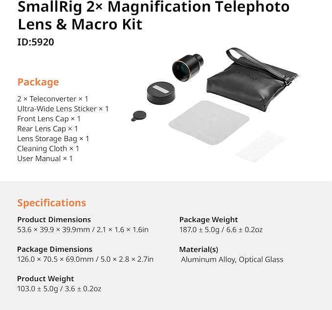 SmallRig 2X Telephoto Lens for iPhone 17/16/15 Pro Max, 2X Magnification HD Lens with T-Mount for Phone Case, Compatible with Smartphone 4x/5x/8x Telephoto Camera - 5920 - Image 7
