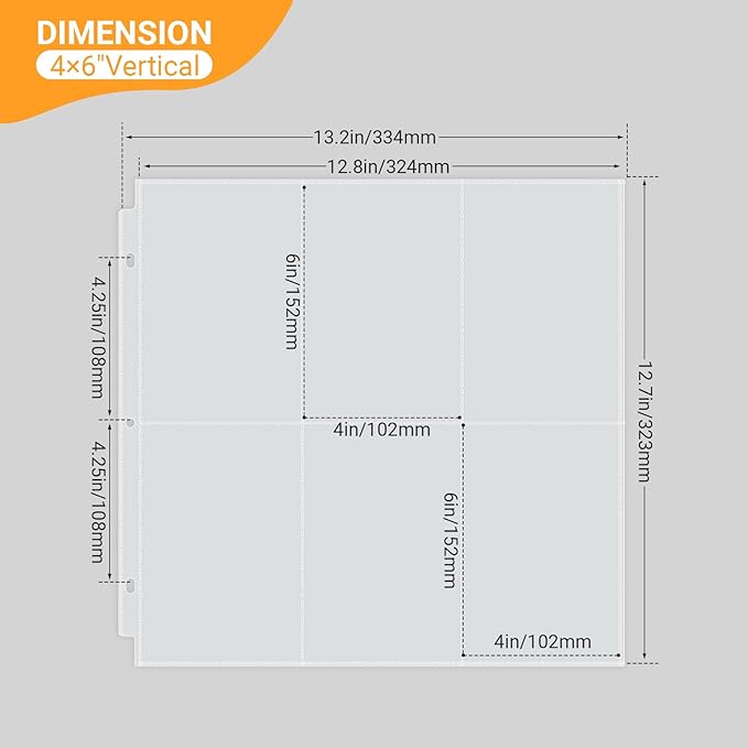 4x6 Photo Album Refill Pages for 3 Ring Binder, 20 Pack Vertical Clear Plastic Photo Sleeves, Holds 240 Photos, Acid-Free Page Protectors, Large Capacity Family Wedding Anniversary Baby Picture Albums - Image 2