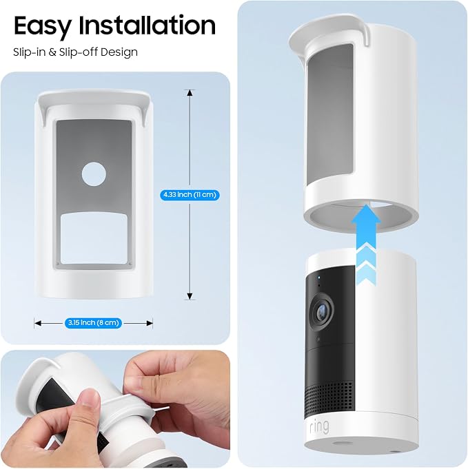 Fintie Silicone Weatherproof Case for Ring Outdoor Cam Plus 2025, White | Weather Resistant Soft Protective Cover, Dustproof Camera Skin, Hat Brim Design, Easy Slip-On Installation - Image 7
