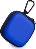 Square Earbud Case with Carabiner, Portable Small Carrying Pouch for Wired/Wireless Earphones, EVA Travel Organizer Box for Charging Cables, USB Flash Drives, SD Cards, Blue by Woyinger