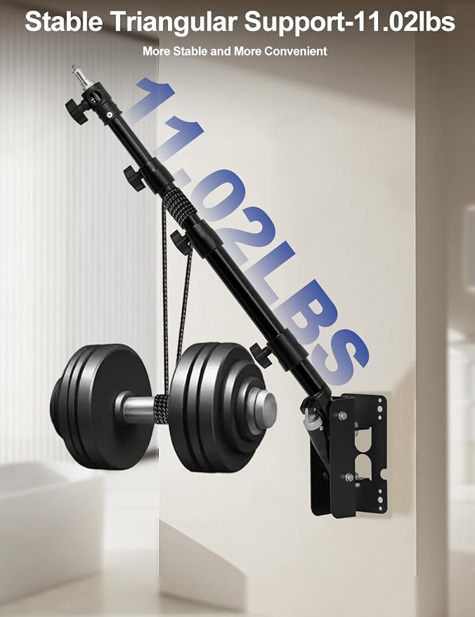 AMBITFUL 43inch/110cm Ring Light Wall Mount Triangle Boom Arm | Adjustable 180° Rotatable Studio Wall Stand with 1/4" 3/8" Screws, 5kg Load for Barbershop Live Streaming Video Shooting - Image 5