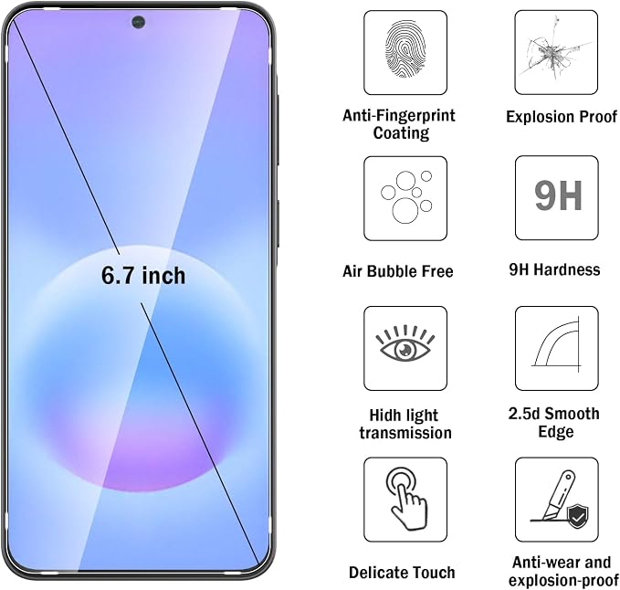 2+2 Pack for Samsung Galaxy A37/A57/A36/A56 5G Screen Protector with Camera Lens Protector,9H Tempered Glass Film,HD Clear Scratch Resistant,Bubble-Free for Galaxy A37 5G Screen Protector - Image 2