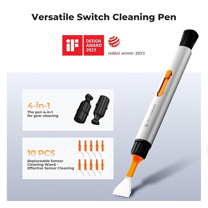 K&F CONCEPT 23-in-1 Lens Cleaning Kit for Pro Photographers, Multi-Scene | Replaceable APS-C and Full-Frame Swabs,Prevent Debris,Clean Optics, Quick-Dry,Oil-Free, Anti-Static, Multi-Device, Case,MK05 - Image 3