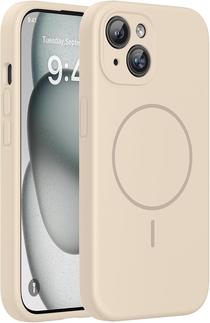 miracase Compatible with iPhone 15 Case, [Soft Anti-Scratch Microfiber Lining], Liquid Silicone Case Gel Rubber Shockproof Drop Protection Phone Case for iPhone 15, Sand by Miracase